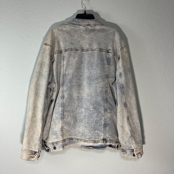 Mens Denim Trucker Jean Jacket Lt Wash Blue Retro Casual Relaxed Workwear 2XL - Picture 9 of 9